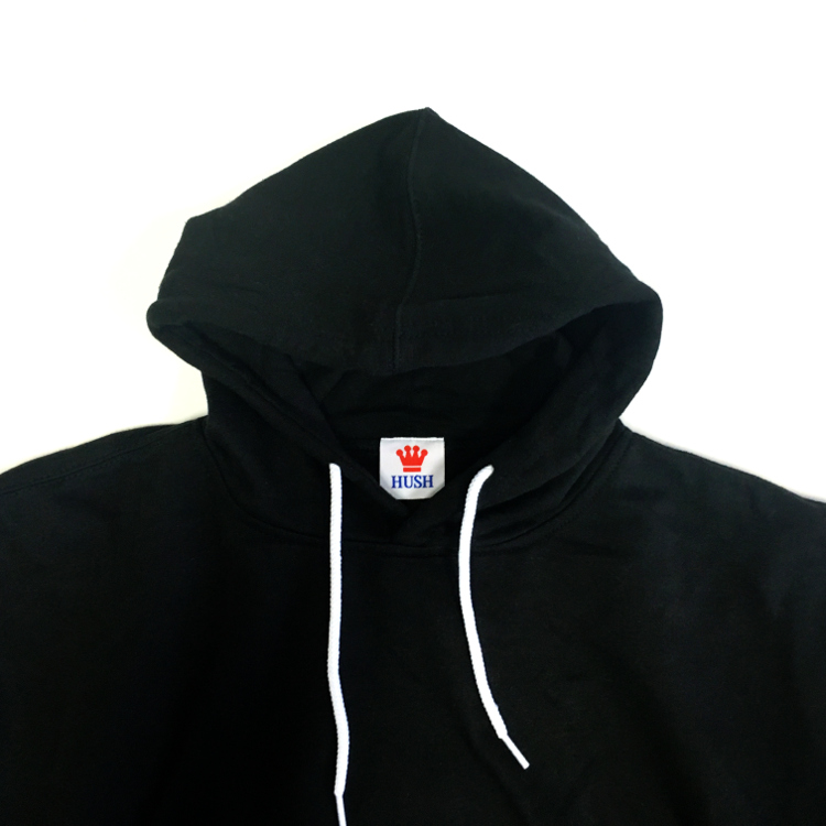 hoodie with clothing tag in the neck